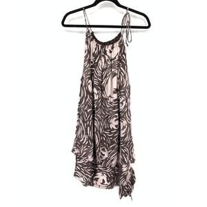 Y2K BCBGMaxazria A-Line Dress Sz Small Halter Tie Neck Burnout Brown Pink Print